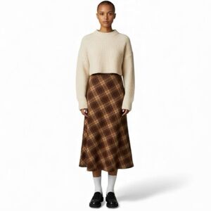 Vintage Plaid Wool Blend A-Line Midi Skirt